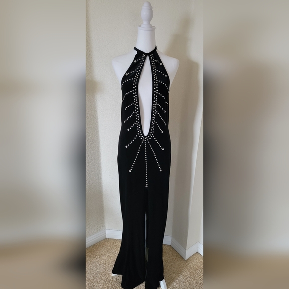 Custom-made Halter Crystal Embellished Bodycon Sexy Cocktail Dress, size M/L - Picture 3 of 12